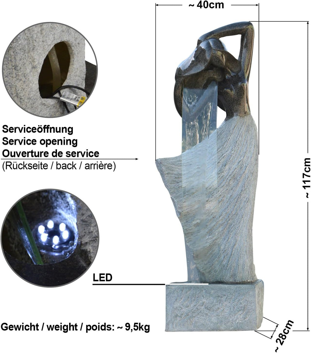 Gartenbrunnen Brunnen Zierbrunnen Zimmerbrunnen Springbrunnen Brunnen DANCING Lady mit LED-Licht mit