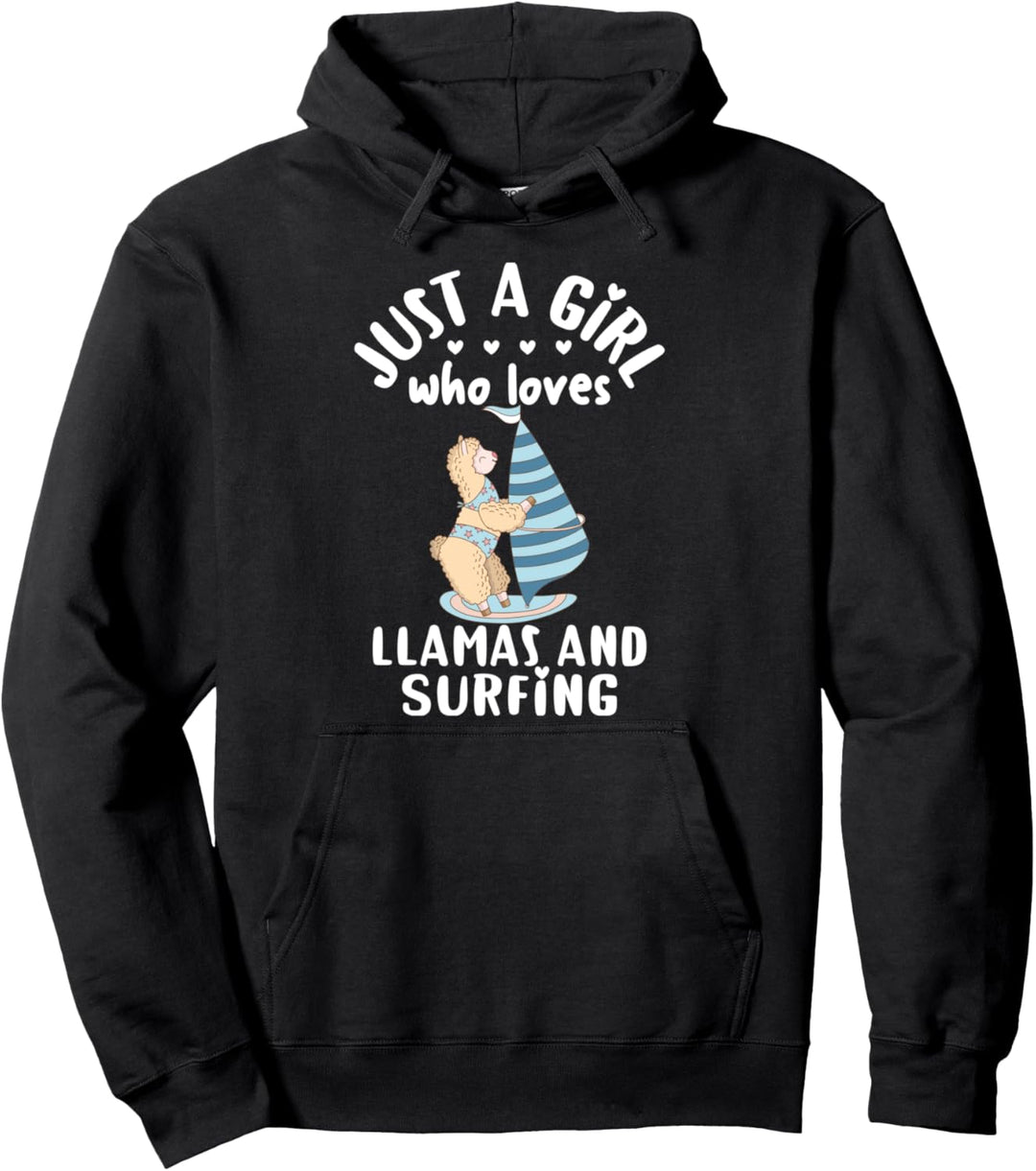 Surfboard Llama Surfing Gift Just A Girl Who Loves Llamas Pullover Hoodie