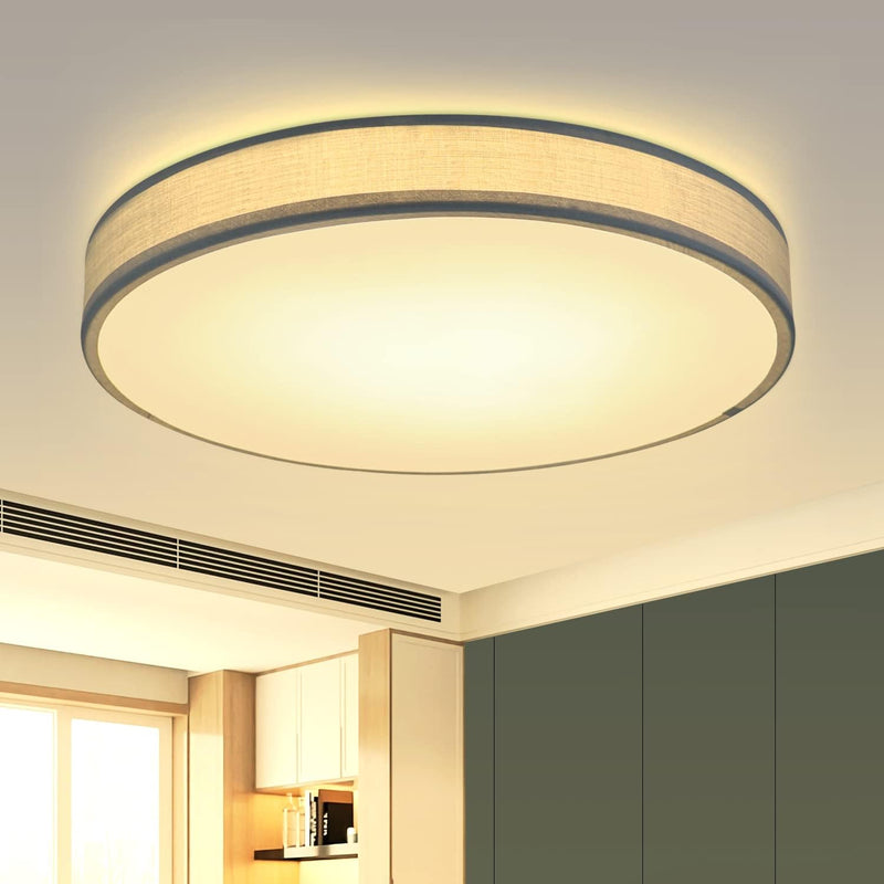 ZMH Deckenlampe LED Deckenleuchte Wohnzimmer - Rund Stoff Schlafzimmerlampe 12W 3000K Warmweiss Wohn