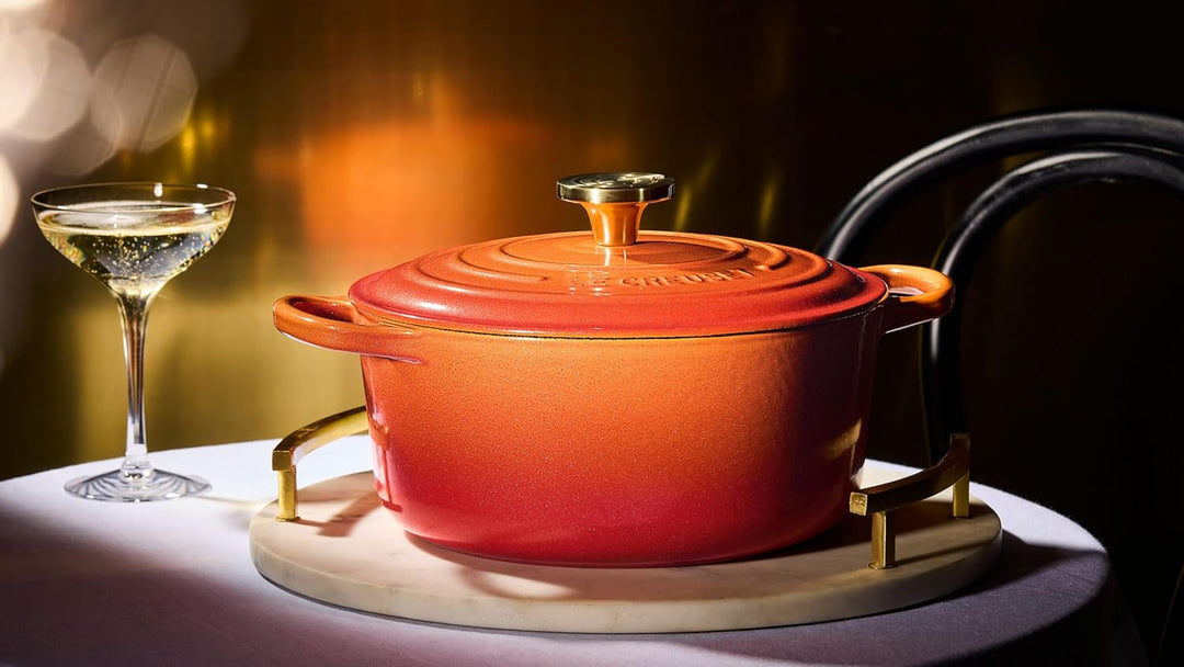 Le Creuset Signature Schmortopf, emailliertes Gusseisen, rund, 4,5 qt, Orange mit neuem Knauf Orange