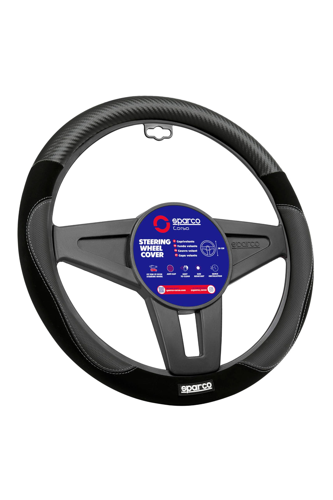 Sparco Lenkradbezug S122 Schwarz in Wildleder + PVC, SPCS122BK, S122 SCHWARZ