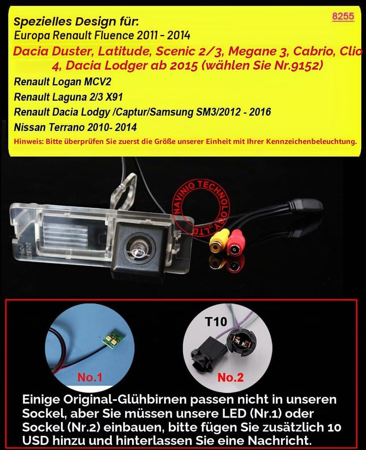 Navinio Auto Kennzeichenleuchte-Rückfahrkamera mit Distanzlinien Replacement for Megane 2 II 3 III E