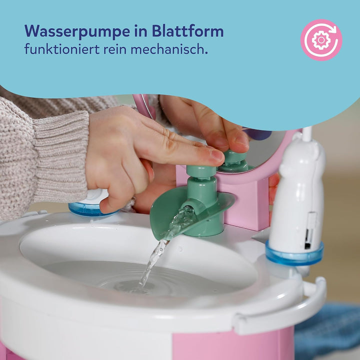 BABY born Waschbecken - Puppenwaschtisch inkl. Zahnbürste &amp; Seifenspender - Mit echtem Wasser - Benö