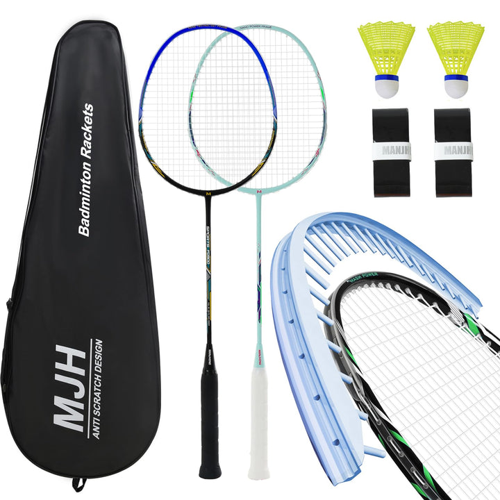 MANJHONG Graphit Badmintonschläger Set 2er Kratzfestes Rahmendesign Leichtgewicht Freizeit Federball