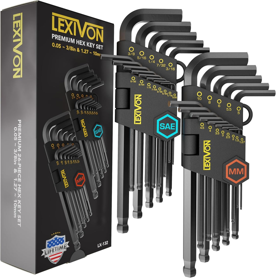 LEXIVON Imbusschlüssel Set, 26-teilig, Premium-Metrisches & SAE Sechskantschlüssel Set, L-förmiges D