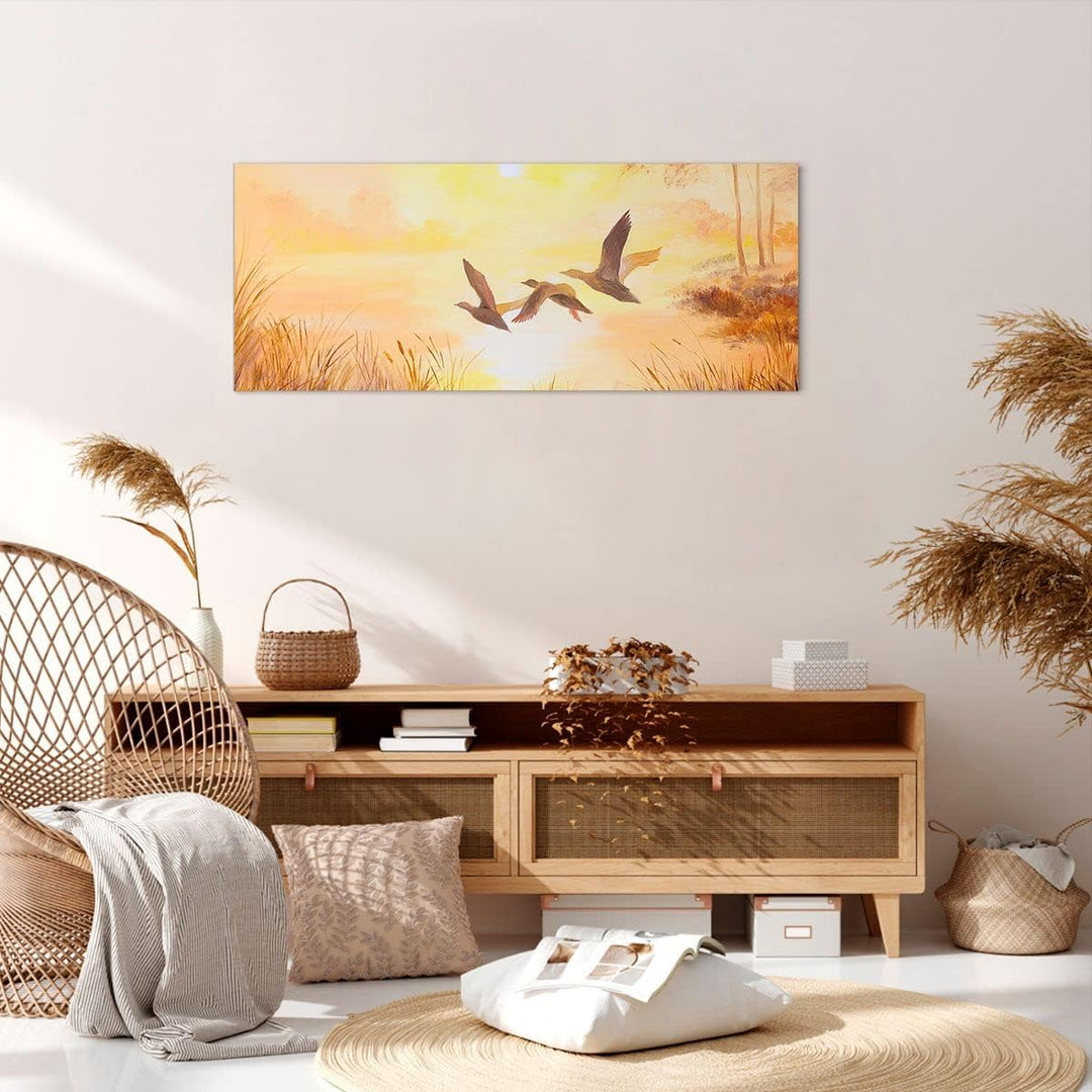 Wandbilder Dekoration Wohnzimmer Vogel Natur Wasser Panorama Bilder auf Leinwand 120x50cm Leinwandbi