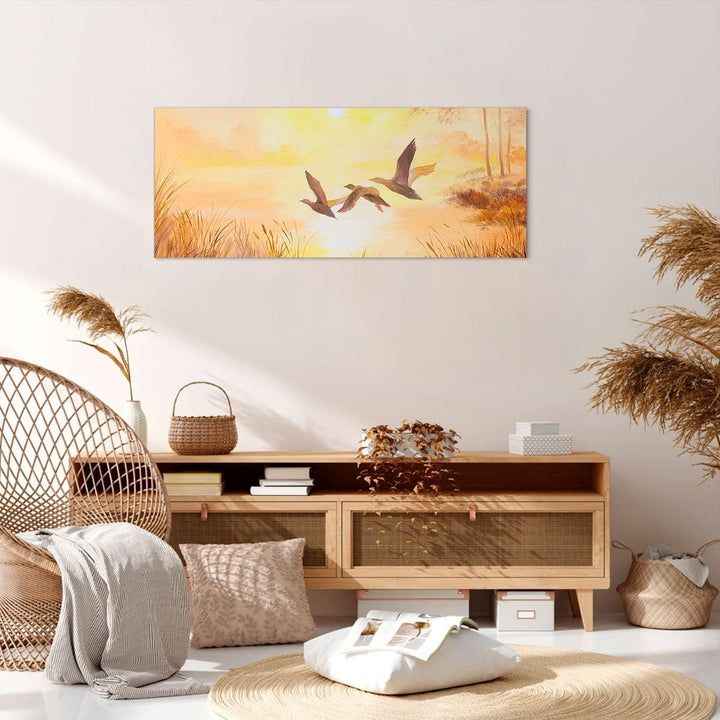 Wandbilder Dekoration Wohnzimmer Vogel Natur Wasser Panorama Bilder auf Leinwand 120x50cm Leinwandbi