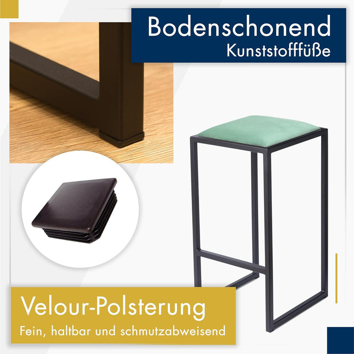 FERRO modern design Barhocker Schwarz ohne Lehne 64 cm - Metal Barstuhl mit Gepolstertem Sitz - Loft