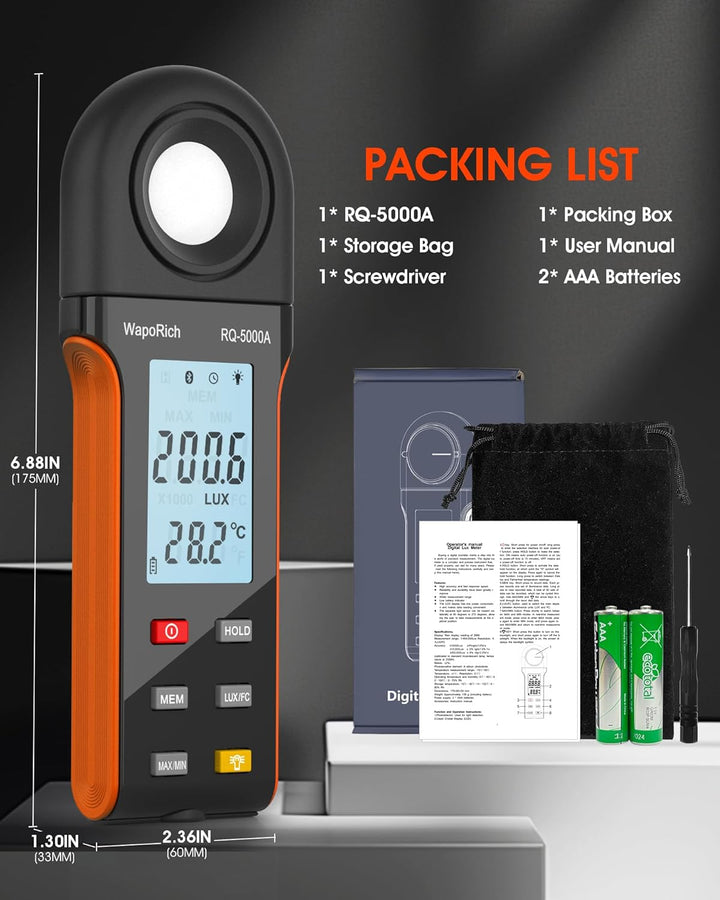 Luxmeter Lichtmessgerät, WapoRich Belichtungsmesser Digital Illuminance Light Meter Measure 1~400,00