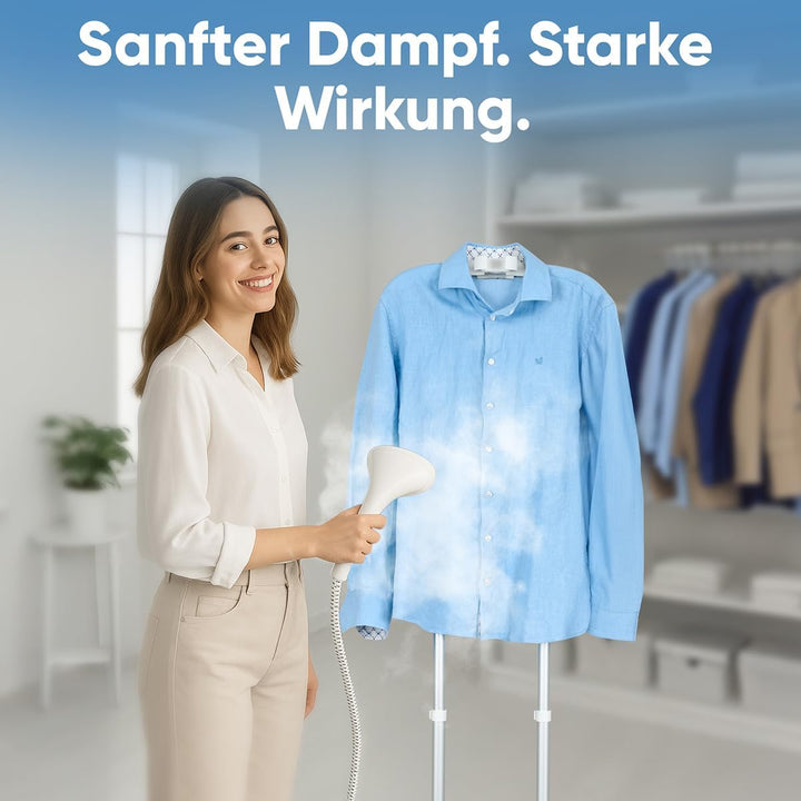 Clatronic® Stand-Dampfglätter | schnell einsatzbereit | Abnehmbarer 1,2 Liter Wassertank | bis zu 60