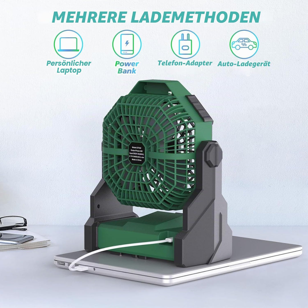 Batteriebetriebener Ventilator, 10400 mAh Campingventilator, wiederaufladbar, tragbarer Ventilator m