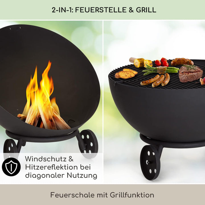 Blumfeldt Feuerschale, Outdoor Stahl-Feuerschale Gross für Balkon & Camping, Mobile Feuerschale 70 c
