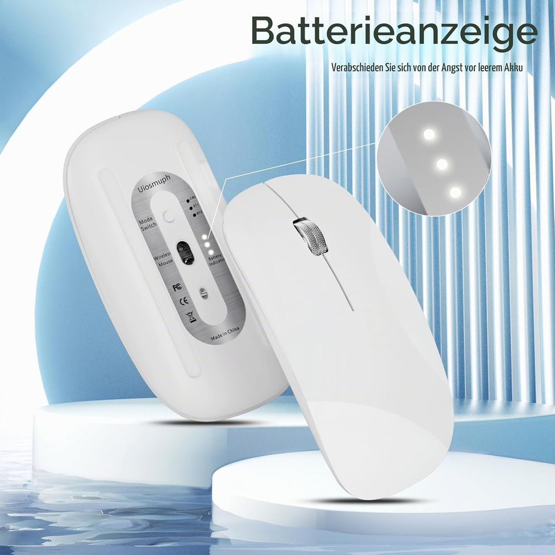 Uiosmuph U30 Bluetooth Maus Kabellose, Wiederaufladbare Leise (BT5.1+ BT5.1+ USB) Funkmaus Laptop Wi