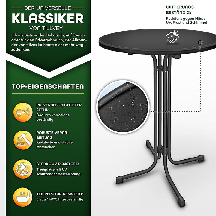 tillvex® Gastro Stehtisch klappbar Ø60cm mit Husse | Bistrotisch FERTIG MONTIERT | Klapptisch rund -