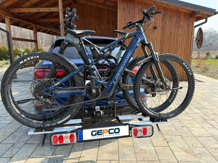 GEPCO Fahrradträger für 2 Fahrräder E-Bikes bis 60kg für Anhängerkupplung klappbar faltbar abschlies