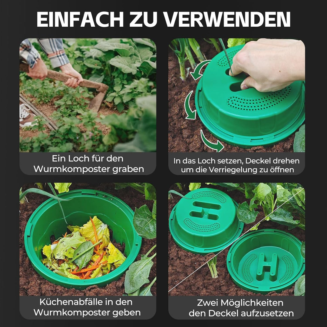 Unterirdischer Wurmkomposter, 2er-Pack 8L Beetkomposter zum Eingraben, für Garten & Hochbeet, kompos