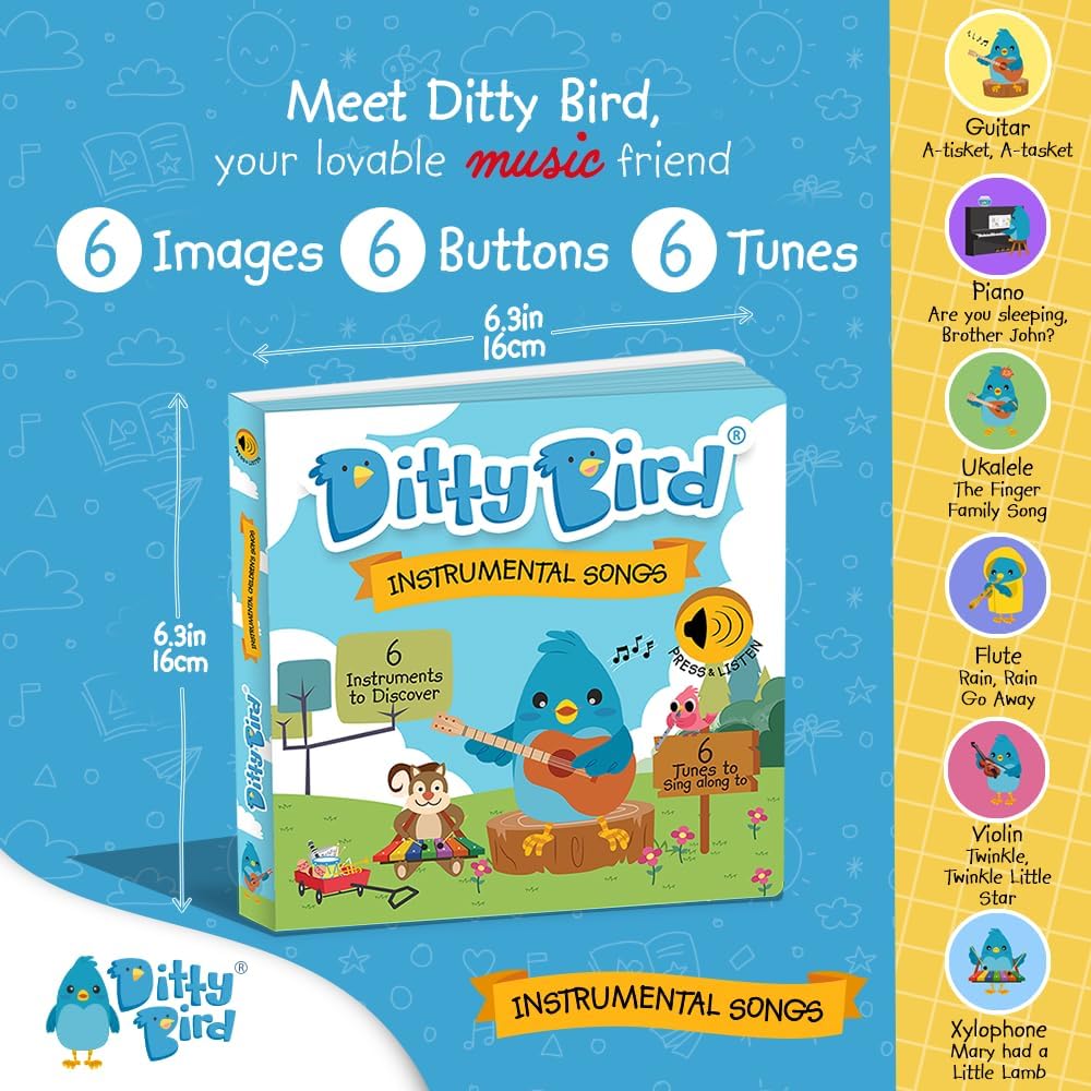 Ditty Bird Musikalische Bücher für Kleinkinder | Spass mit Instrumenten & Kinderlieder-Buch | Mitsin