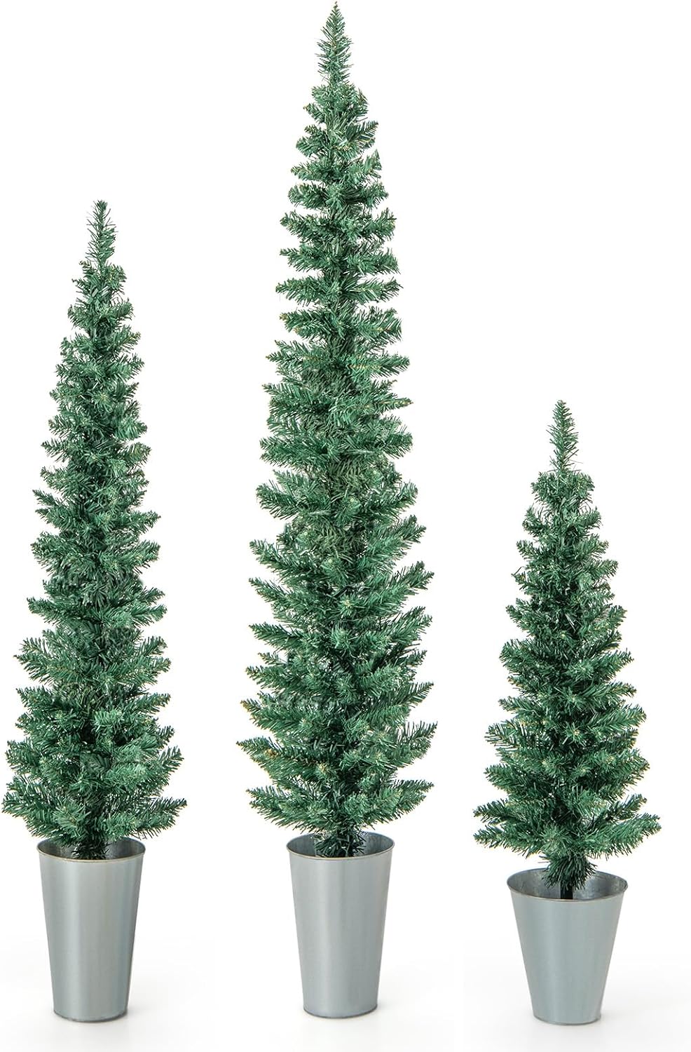 COSTWAY 3er Weihnachtsbaum Künstlich Bleistift, 90+120+150cm, Tannenbaum mit Sockel aus Metall, Kuns