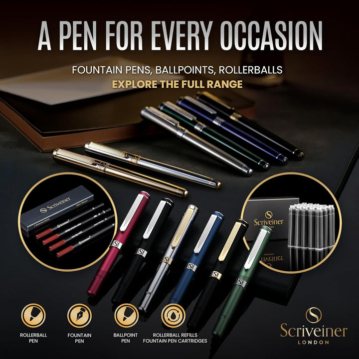 Scriveiner Luxus EDC Füllfederhalter (fein), schwerer Messing-Taschenfüller, Handgebürstetes Finish,