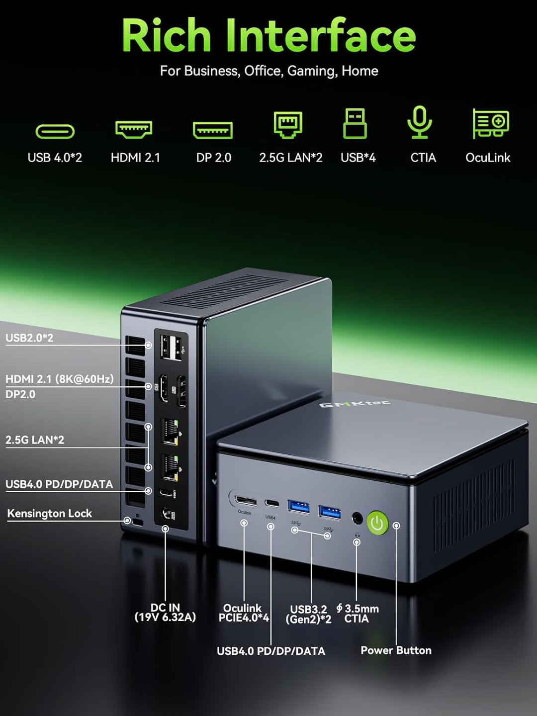 GMKtec M7 Pro AMD Ryzen 9 6950H (8C/16T) Gaming-Mini-PC Dual-LAN 2,5 Gbit/s Desktop-Computer, 32 GB
