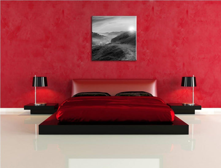 Pixxprint Berge mit Regenbogen als Leinwandbild/Grösse: 70x70 cm/Wandbild/Kunstdruck/fertig bespannt