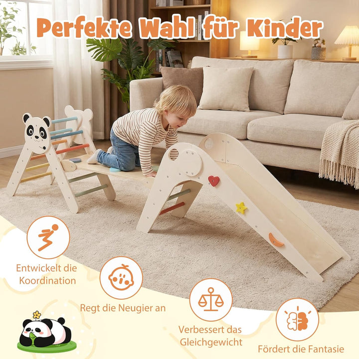 COSTWAY Kletterdreiecke Indoor 3er Set, klappabres Kletterdreieck mit Rutsche, Rampe, Kletterleiter,