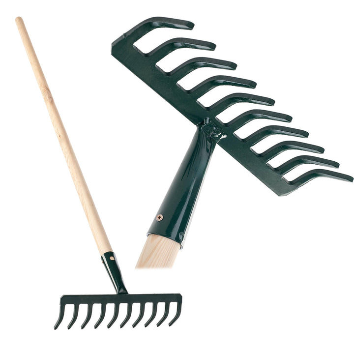 KADAX Rechen aus Metall, Flache Harke mit Stiel aus Holz, Laubbesen für Garten, Beet, Laubrechen, Ra