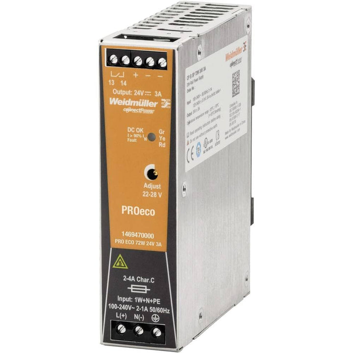Weidmueller PRO ECO 72W 24V 3A Hutschienen-Netzteil (DIN-Rail) 24 V/DC 3A 72W 1 x