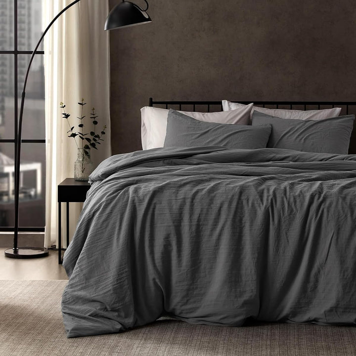 Lanqinglv Bettwäsche 155x220cm Grau Anthrazit Dunkelgrau 100% Weiche und Angenehme Mikrofaser Uni Be