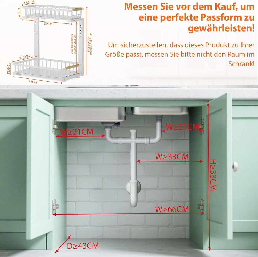 OUUTMEE 1 Stück 2 Stöckig Regal Für Unter Die Spüle 40 x 31 cm Höhenverstellbar 35.5~43cm Untere Ebe
