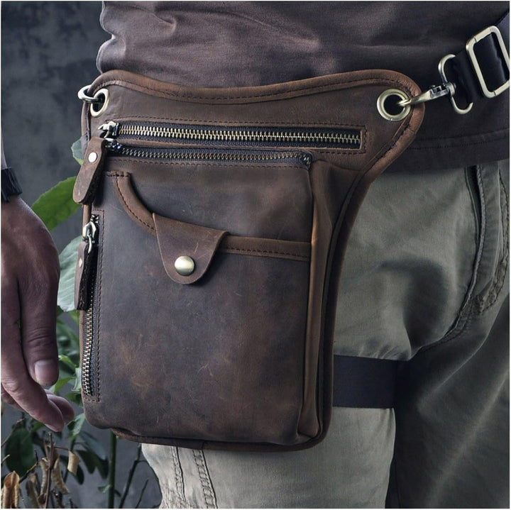 Le'aokuu Herren Echtes Leder Tasche Beinbeutel Beintasche Aussenbeintasche Beinbeuteltasche Reisen H