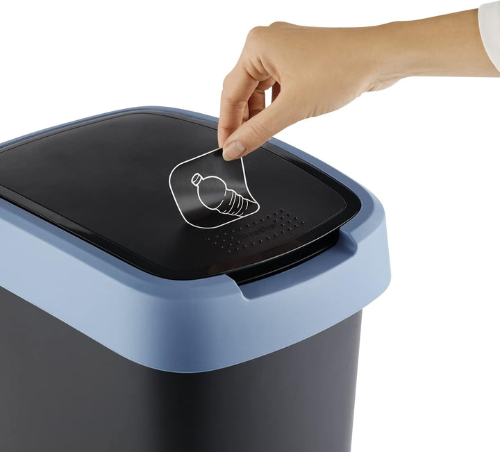 Rotho Twist Mülleimer 50l mit Deckel, Kunststoff, schwarz/blau, Schwarz/Blau