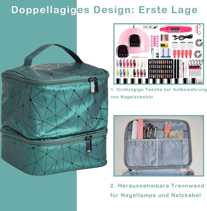 Nagellack Aufbewahrung Organizer Tasche, Nail Polish Organizer mit Fächern, Doppelschicht Nagellack