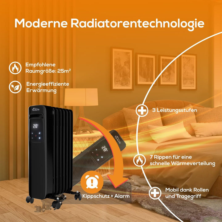 Tronitechnik® Ölradiator TT-OR 307 Elektroheizung Schwarz Öl-Heizung Radiator 3 Heizstufen 7 Rippen