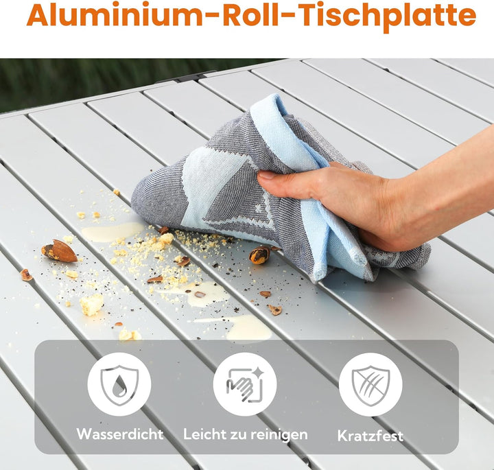 Campingtisch Klappbar Bis 100KG mit Tragetasche Alu Klapptisch für 6 Personen - Roll Up Camping Tisc