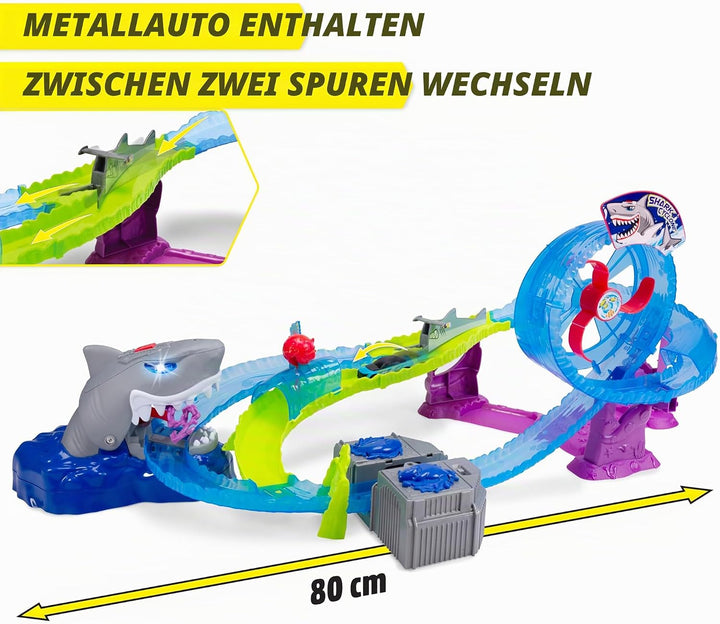 Dickie Toys - Auto-Rennbahn White Shark (50x55x32 cm) inkl. Spielzeugauto aus Metall - motorisierte