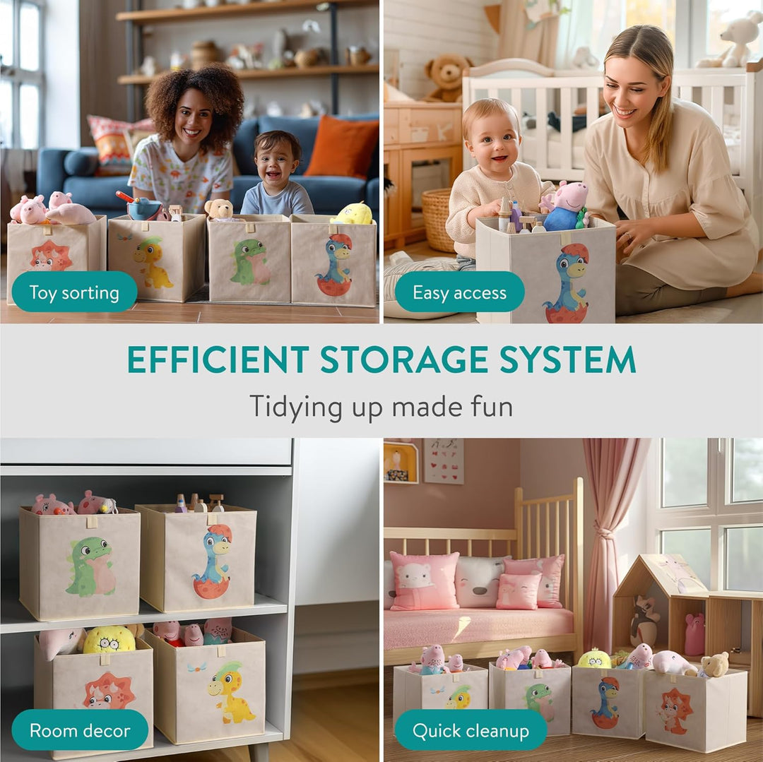 Navaris Aufbewahrungsbox Kinderzimmer - 4er Set - 33 x 33cm Kinder Spielzeug Box Dinosaurier Design