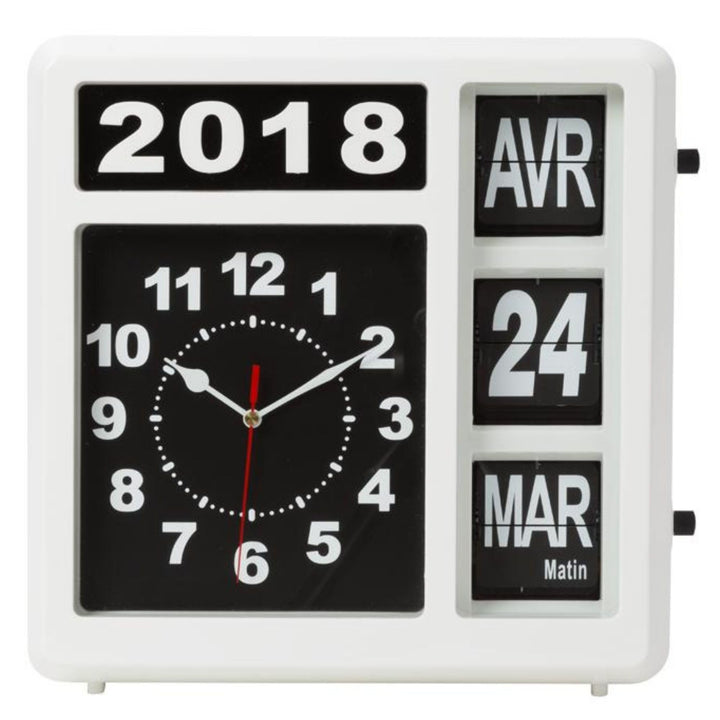 Perel Wanduhr mit Klappkalender, rechteckig, analog, 31 x 31 cm, Französisches Modell 31 x 31 cm Wei