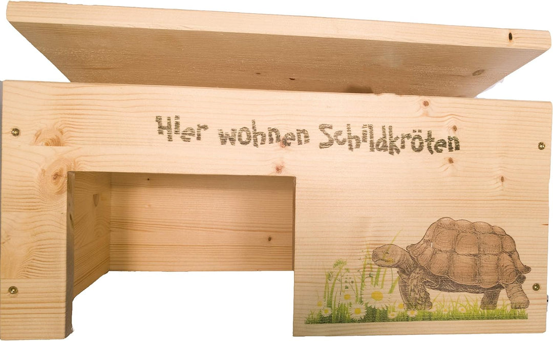 Nagerstore Schildkrötenhaus M Terrarium Schutzhaus mit Motiven, Holzlasur & Aufklappbar