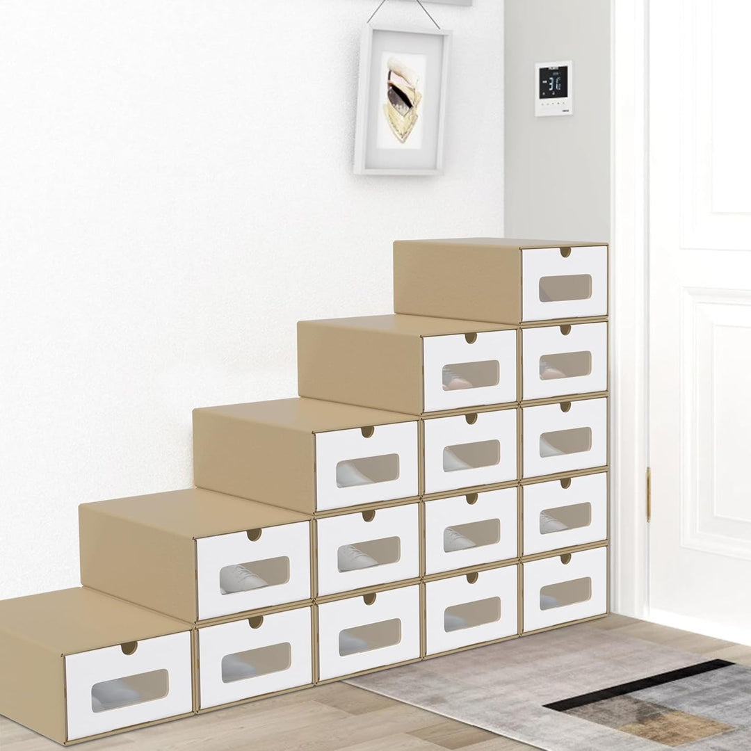 Schuhboxen Stapelbar Boxen-Set,Aufbewahrungsbox Schubladen mit Transparentes Sichtfenster,Pappkarton