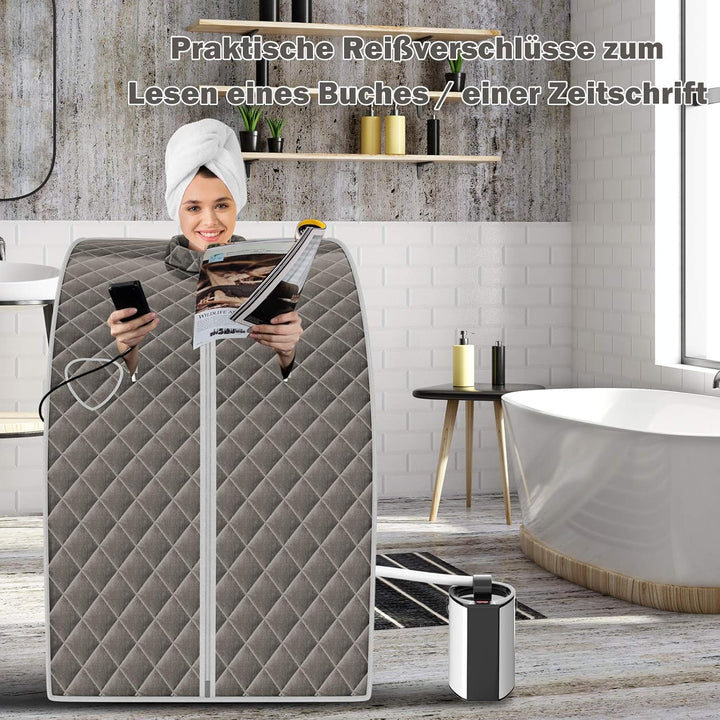 COSTWAY 3L Mini Dampfsauna mit Zerstäubungsfunktion, Heimsauna mit Fernbedienung, Wärmekabine mit ei