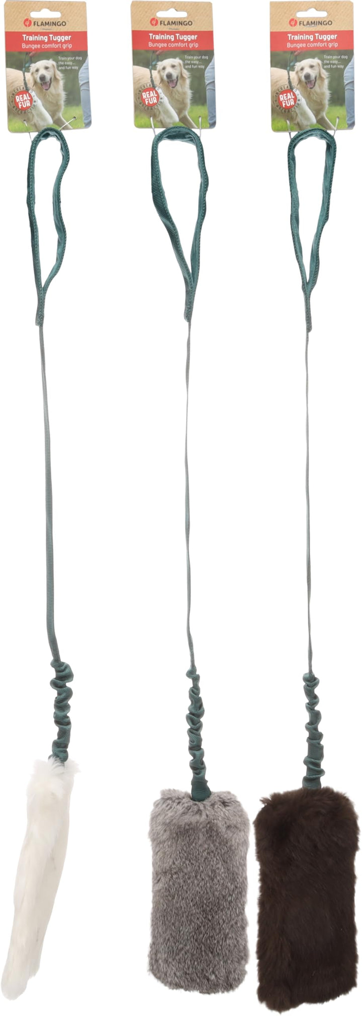 Flamingo Hundespielzeug – Furtra Chaser Bungee Kaninchenfell L – elastischer Griff – Länge 100 cm –