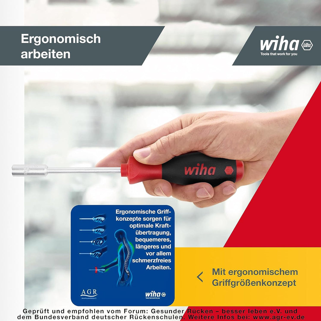Wiha Schraubendreher Set SoftFinish® Sechskant-Steckschlüssel 5-tlg. ergonomischer Griff für kraftvo