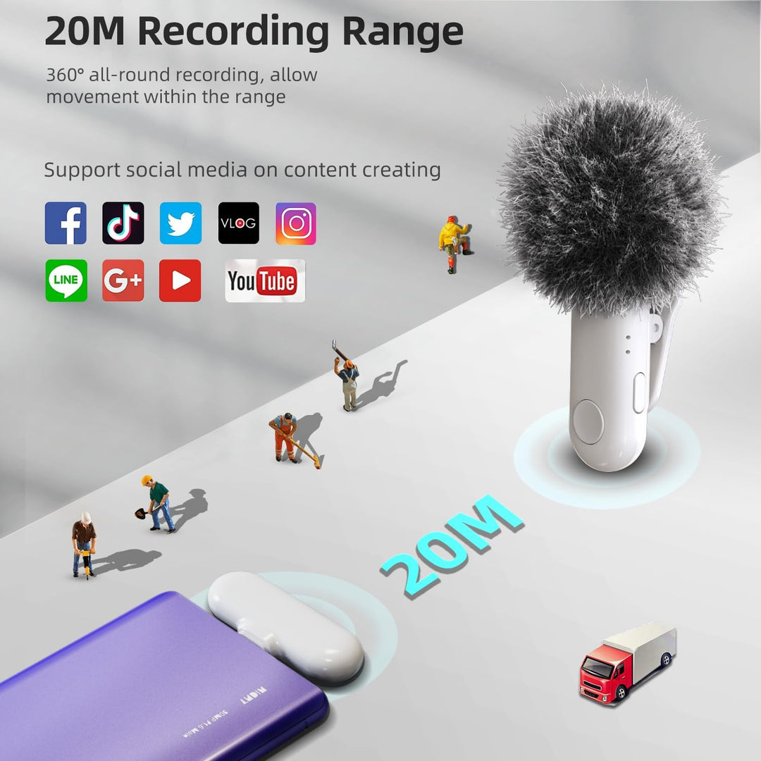LAMSCAT Wireless Microphone for iPhone/ipad/Android/USB c/PC, Lavalier Microphone for Recording, Liv