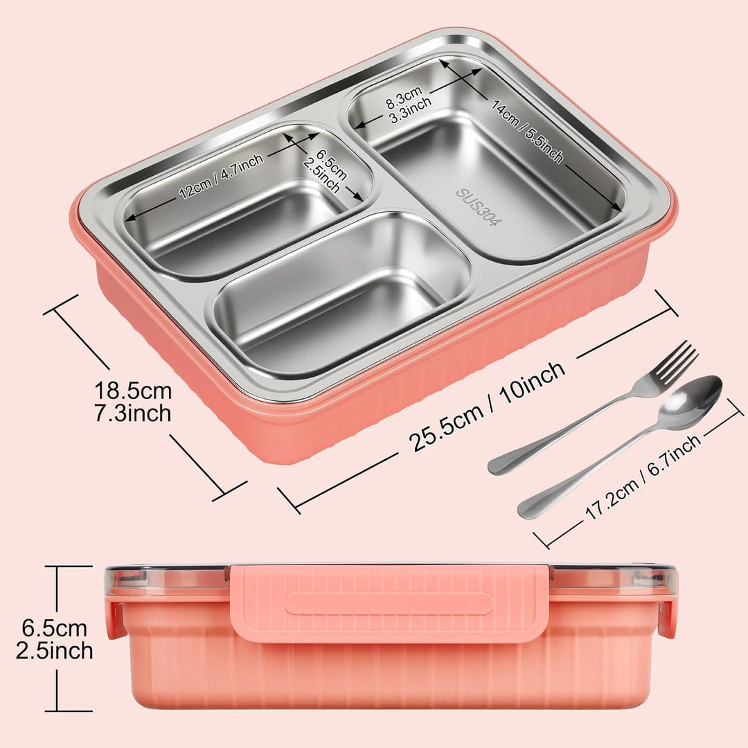 Edelstahl Brotdose Kinder 900ml Metall Bento Lunchbox,Brotdose mit 3 Trennfächern,Bento Lunch Box Ki