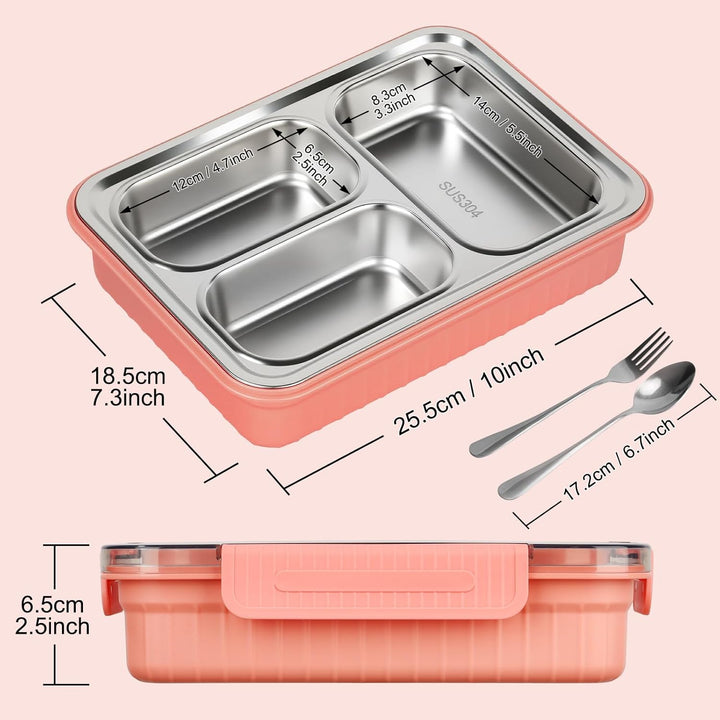 Edelstahl Brotdose Kinder 900ml Metall Bento Lunchbox,Brotdose mit 3 Trennfächern,Bento Lunch Box Ki