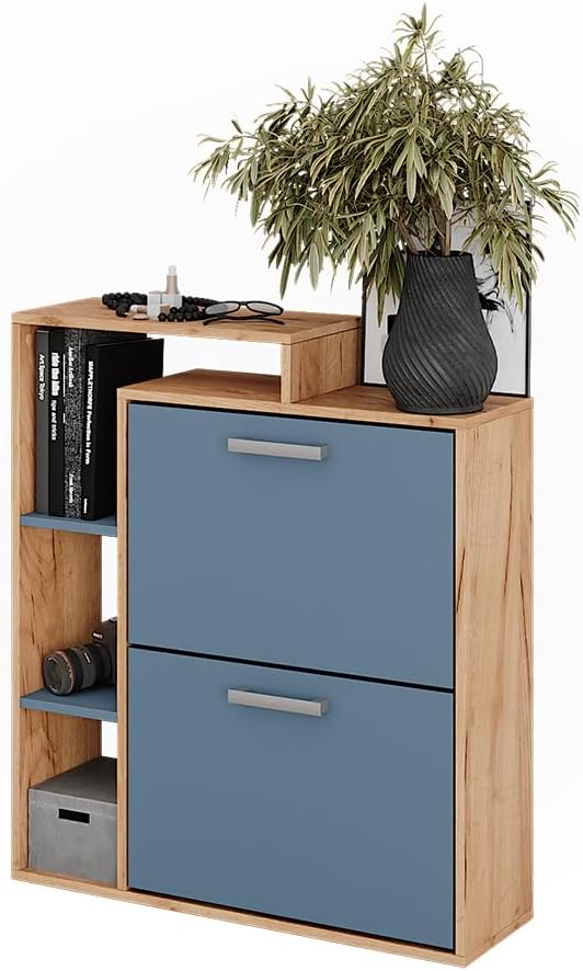 Vicco Schuhkipper Orlando, Schuhregal, Goldkraft Eiche/Blau, 80 x 90 cm Goldkraft Eiche/Blau 2 Fäche