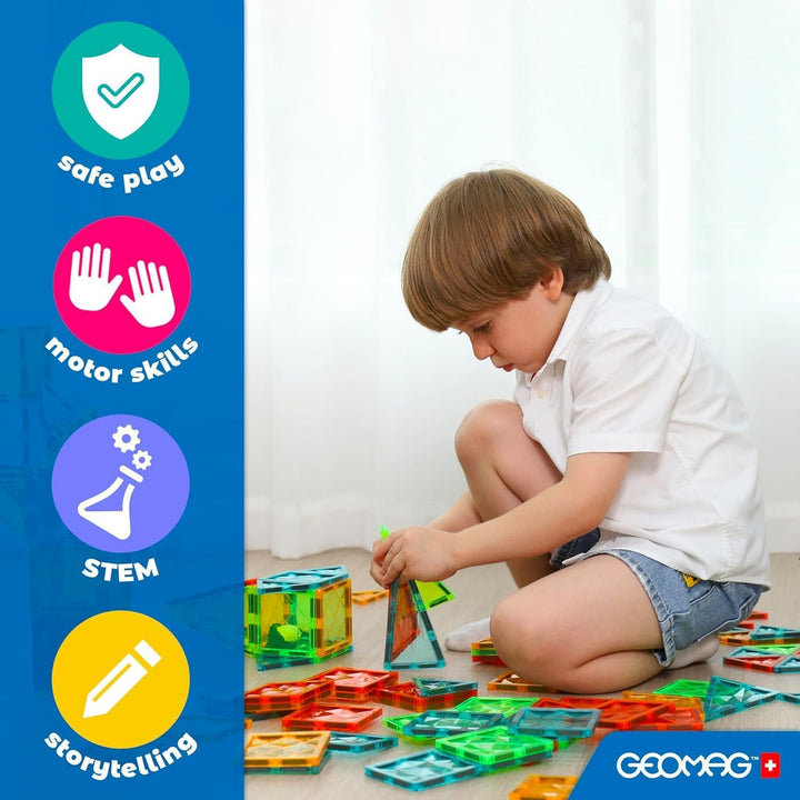 Geomag Magnetic Tiles Dino World - Themen-Set, magnetische Dinosaurier, durchscheinende Paneele, 3D-