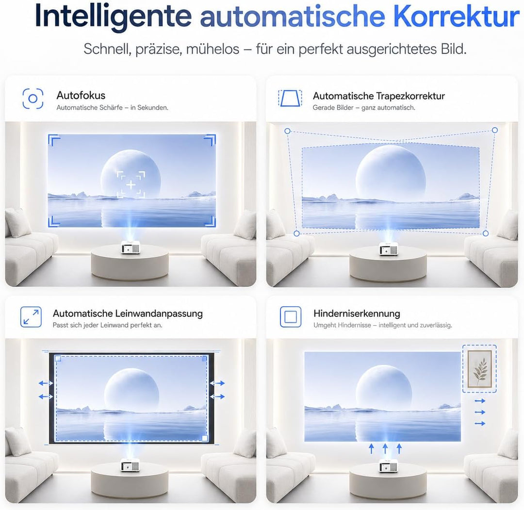 Premium Beamer 4000 ANSI Lumen, Projektor 4K Support Full HD 1080P, Android 15 Smart Beamer mit 3GB+
