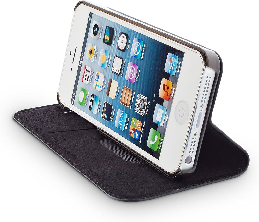 WIIUKA Echt Ledertasche -TRAVEL Nature- für Apple iPhone 5 / 5S / SE -DEUTSCHES Leder- Schwarz, mit